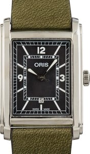 Oris Rectangular Green Dial & Leather Strap