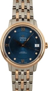 Ladies Omega De Ville Prestige Red Gold Blue Dial